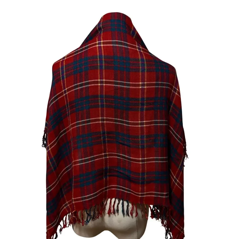 Accessory Institute ™ Red Plaid Scarf Rayon India 30 x 31 fringed Vintage